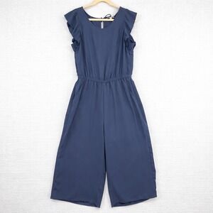 LOFT Outlet Navy Blue Flutter Sleeve Wide Leg Cropped Jumpsuit 10P Petite